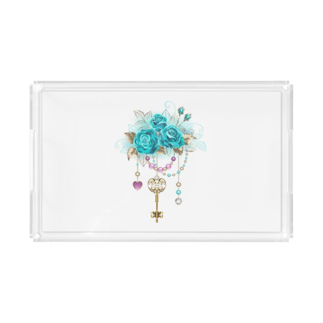 Turquoise Roses with Keys Acrylic Tray (Front)