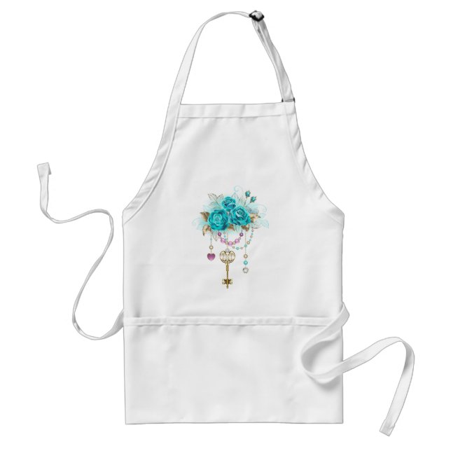 Turquoise Roses with Keys Adult Apron (Front)