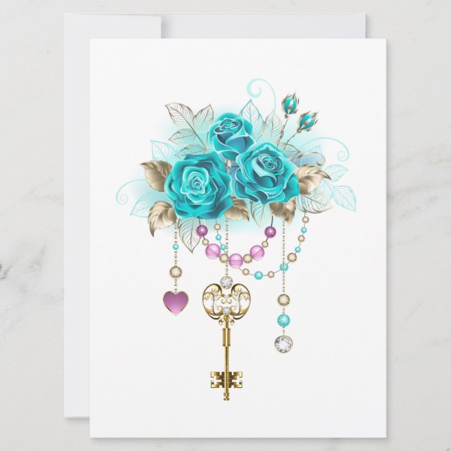 Turquoise Roses with Keys Announcement (Front)