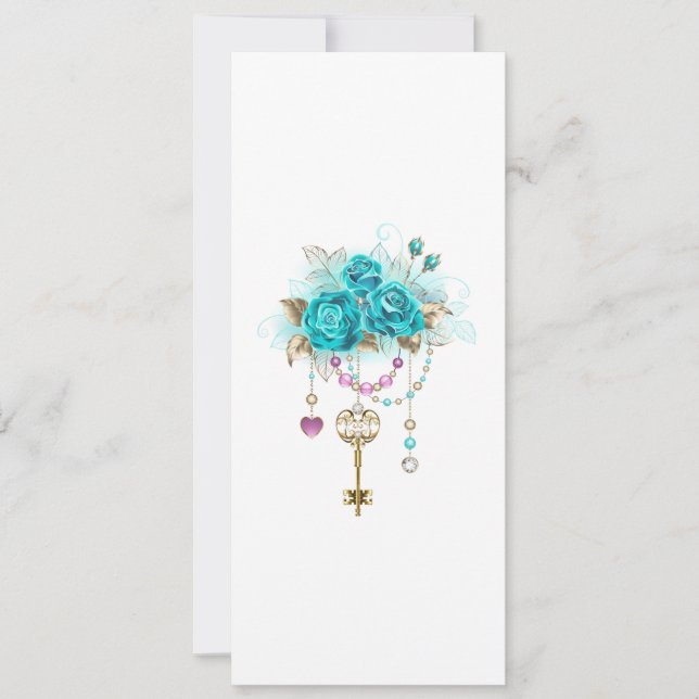 Turquoise Roses with Keys Announcement (Front)