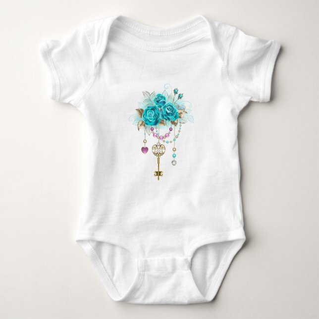 Turquoise Roses with Keys Baby Bodysuit (Front)