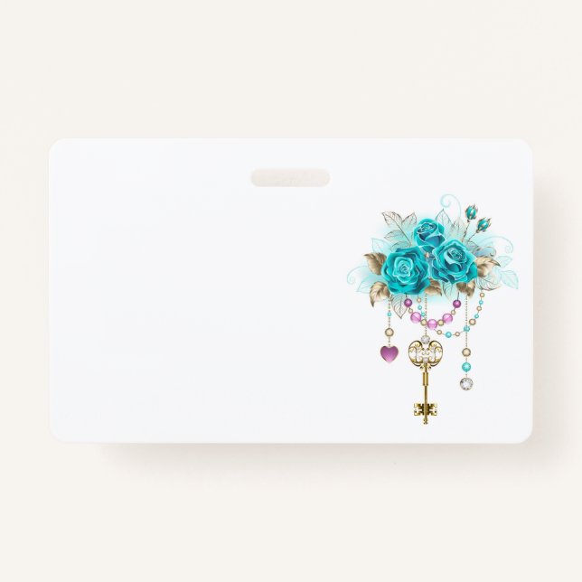 Turquoise Roses with Keys Badge (Front)