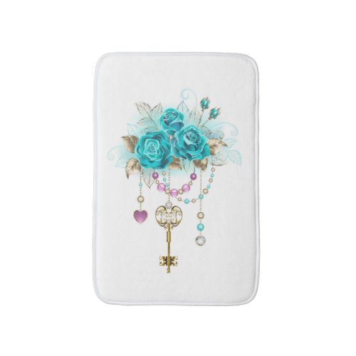 Turquoise Roses with Keys Bath Mat