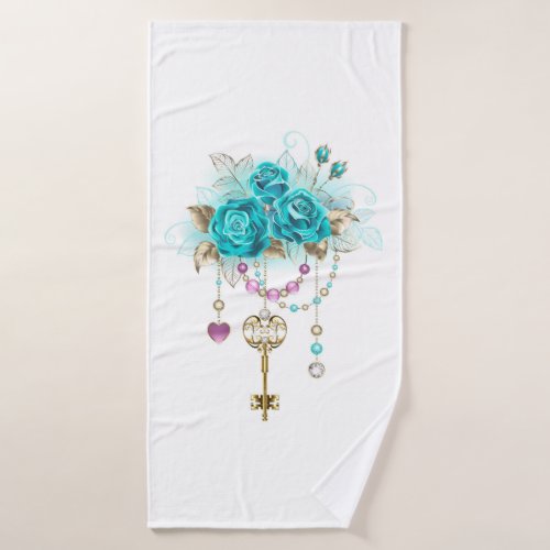 Turquoise Roses with Keys Bath Towel
