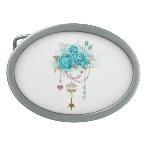 Turquoise Roses with Keys Belt Buckle