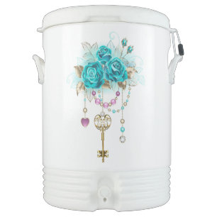Turquoise Roses with Keys Beverage Cooler
