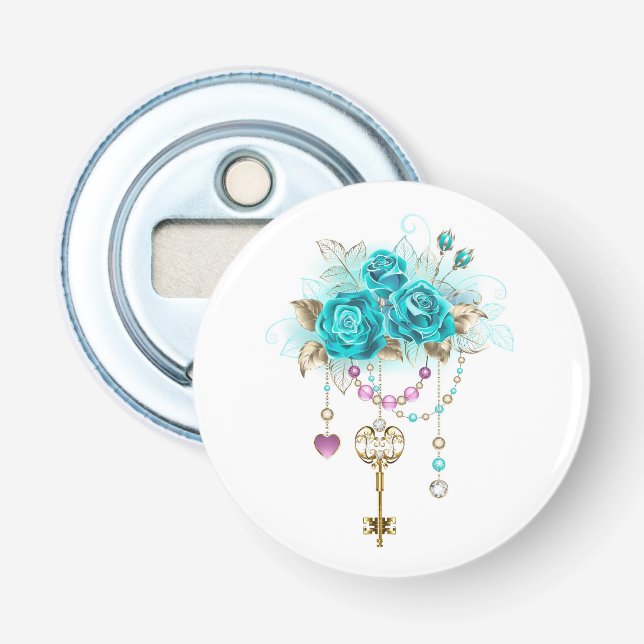 Turquoise Roses with Keys Bottle Opener (Front)