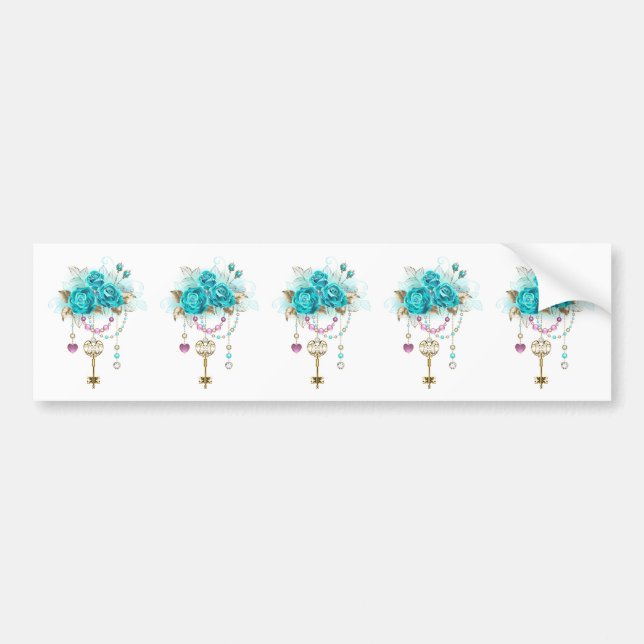 Turquoise Roses with Keys Bumper Sticker (Front)