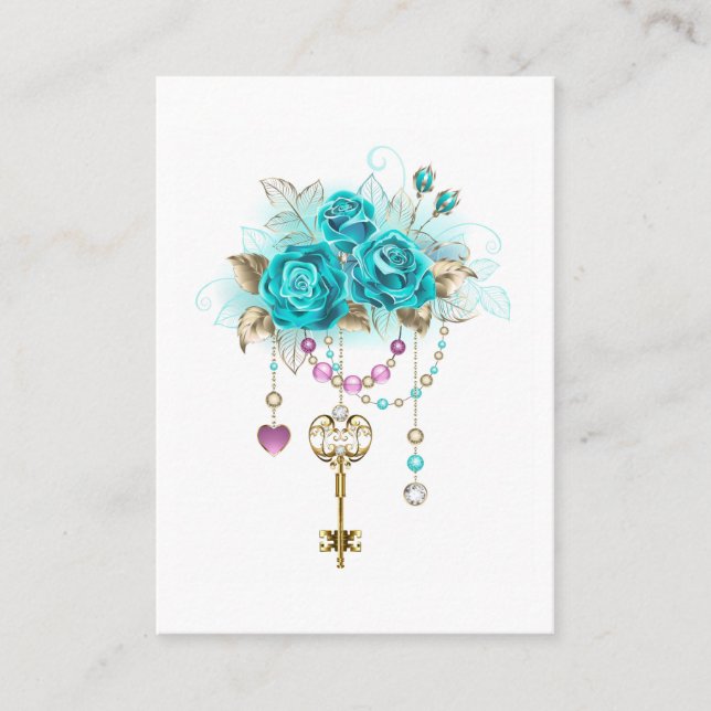 Turquoise Roses with Keys Business Card (Front)