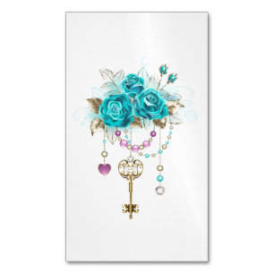 Turquoise Roses with Keys Business Card Magnet