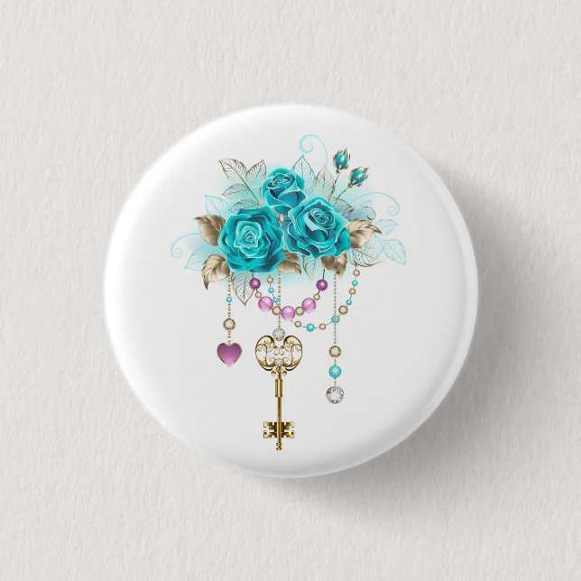 Turquoise Roses with Keys Button (Front)