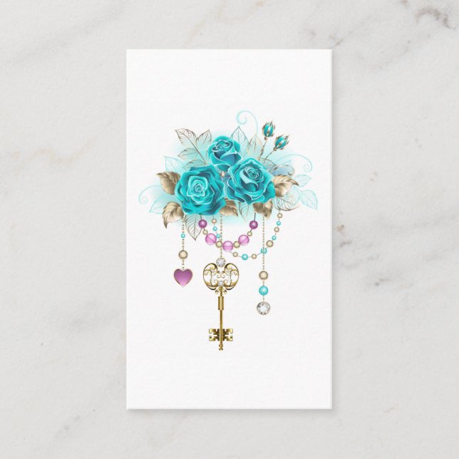 Turquoise Roses with Keys Calling Card (Front)