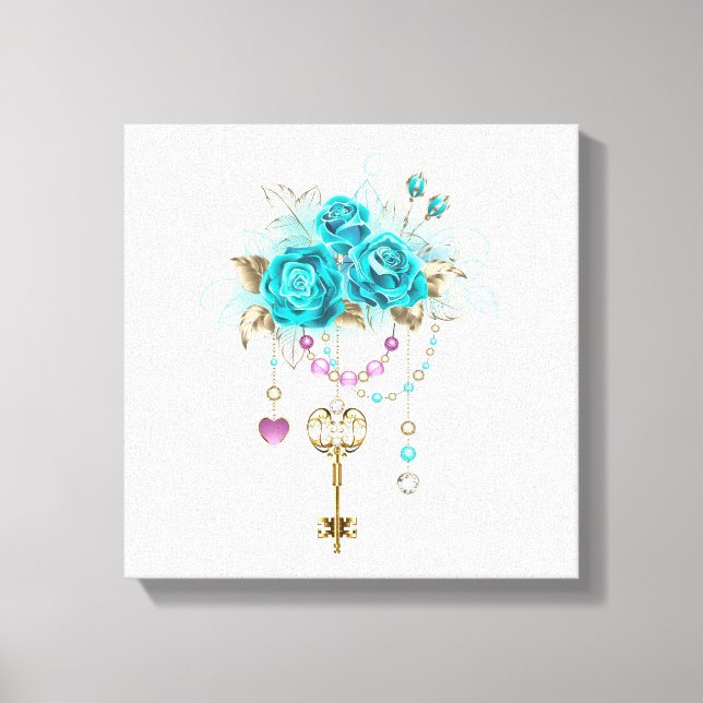 Turquoise Roses with Keys Canvas Print (Front)