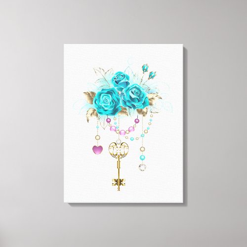 Turquoise Roses with Keys Canvas Print