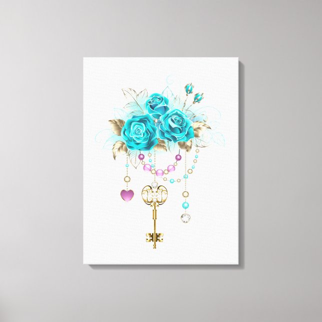 Turquoise Roses with Keys Canvas Print (Front)