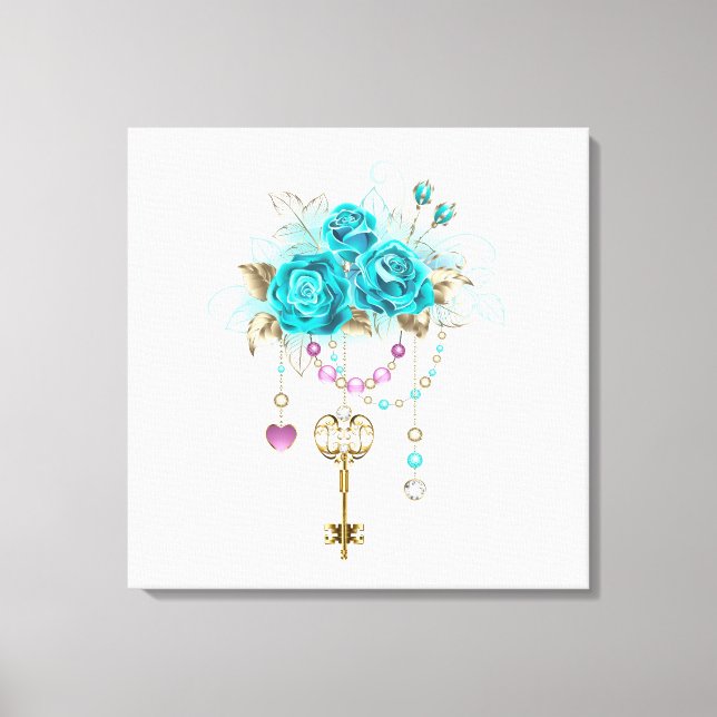 Turquoise Roses with Keys Canvas Print (Front)