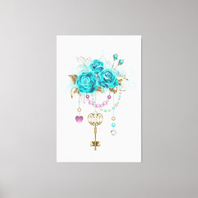 Turquoise Roses with Keys Canvas Print (Front)