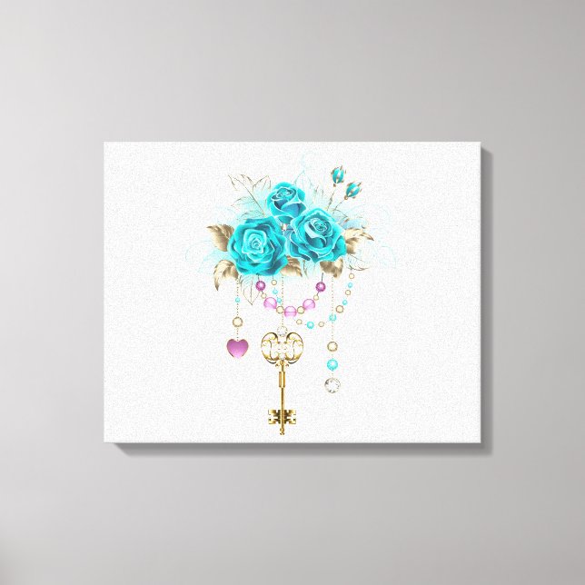 Turquoise Roses with Keys Canvas Print (Front)