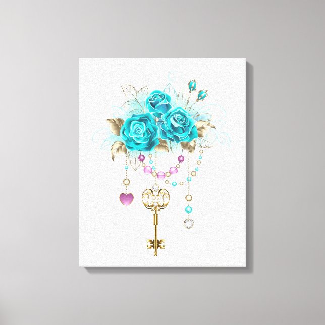 Turquoise Roses with Keys Canvas Print (Front)
