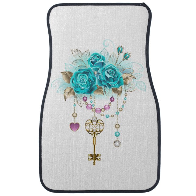 Turquoise Roses with Keys Car Floor Mat (Front)