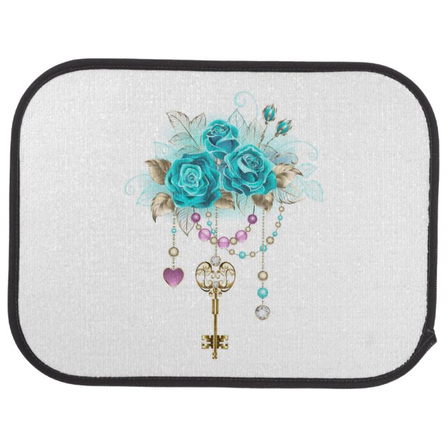 Turquoise Roses with Keys Car Floor Mat (Rear)