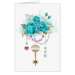 Turquoise Roses with Keys Card