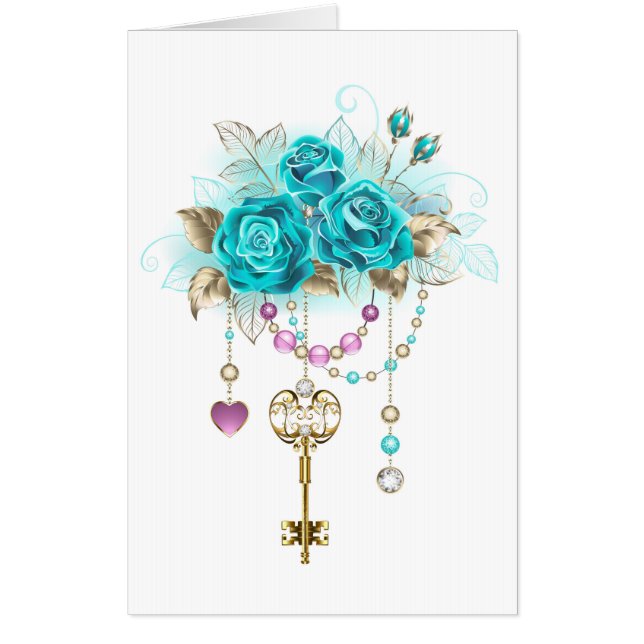 Turquoise Roses with Keys Card (Front)