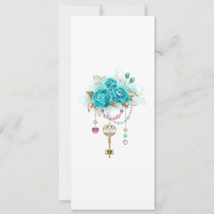 Turquoise Roses with Keys Card