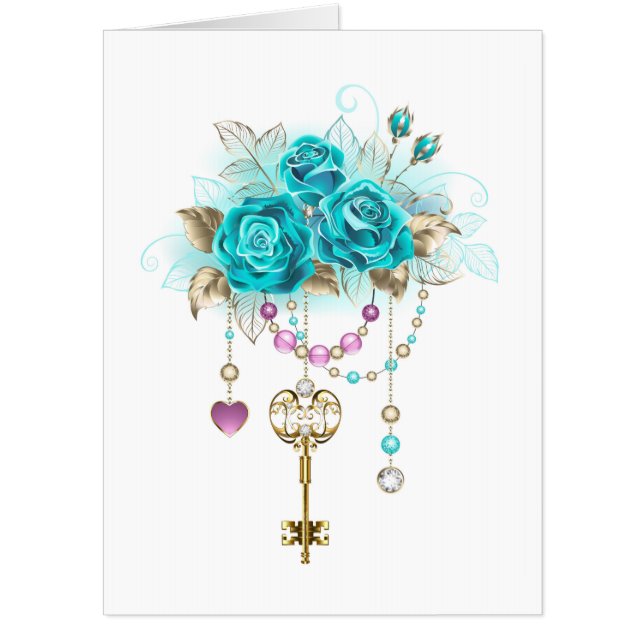 Turquoise Roses with Keys Card (Front)