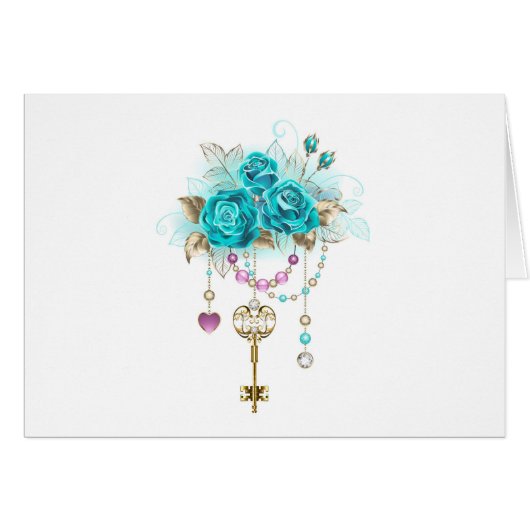 Turquoise Roses with Keys Cards (Front Horizontal)