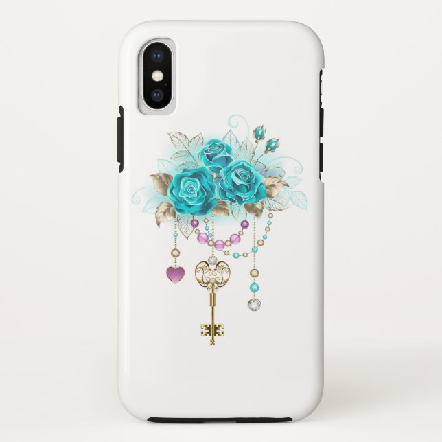 Turquoise Roses with Keys Case-Mate iPhone Case (Back)