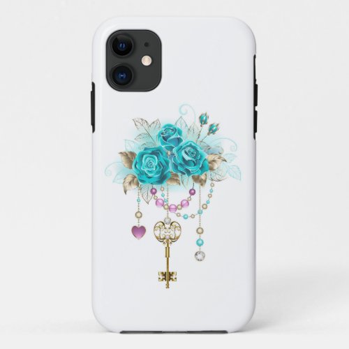 Turquoise Roses with Keys iPhone 11 Case