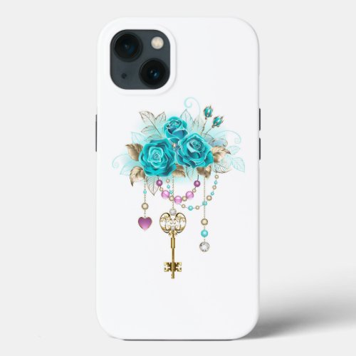 Turquoise Roses with Keys iPhone 13 Case