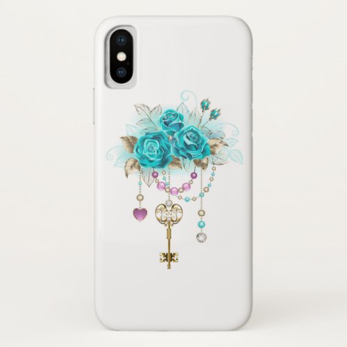 Turquoise Roses with Keys iPhone X Case