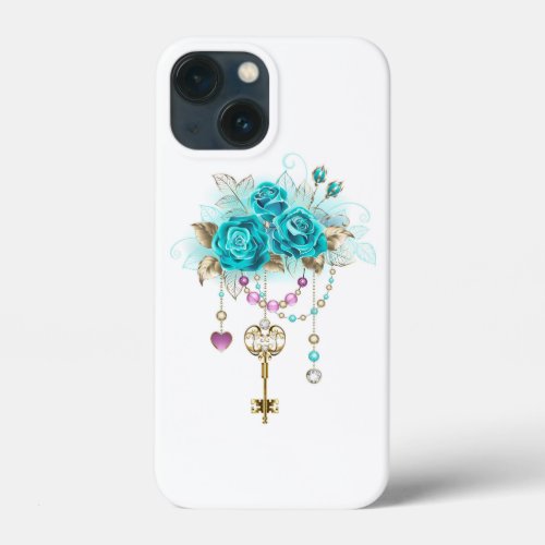 Turquoise Roses with Keys iPhone 13 Mini Case