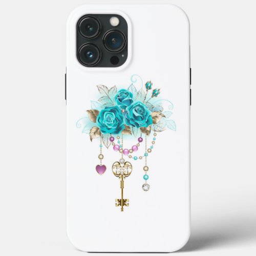 Turquoise Roses with Keys iPhone 13 Pro Max Case