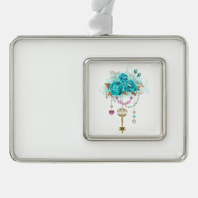 Turquoise Roses with Keys Christmas Ornament (Front)
