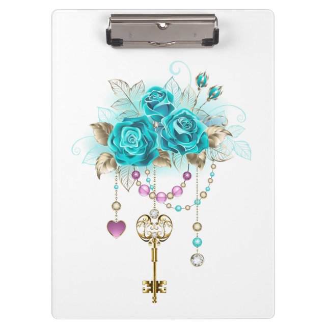 Turquoise Roses with Keys Clipboard (Front)
