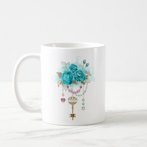 Turquoise Roses with Keys Coffee Mug