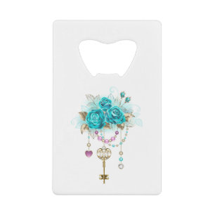 Turquoise Roses with Keys Credit Card Bottle Opener
