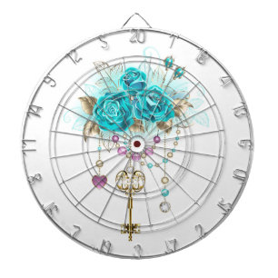 Turquoise Roses with Keys Dart Board