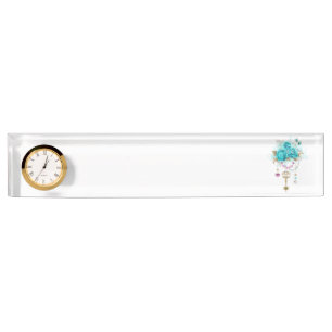 Turquoise Roses with Keys Desk Name Plate