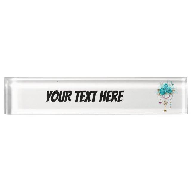 Turquoise Roses with Keys Desk Name Plate (Front)