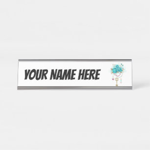 Turquoise Roses with Keys Desk Name Plate