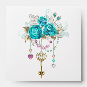 Turquoise Roses with Keys Envelope