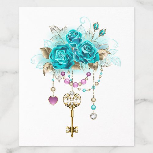 Turquoise Roses with Keys Envelope Liner