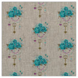 Turquoise Roses with Keys Fabric