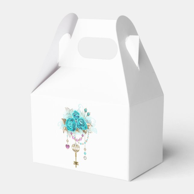 Turquoise Roses with Keys Favor Boxes (Front Side)