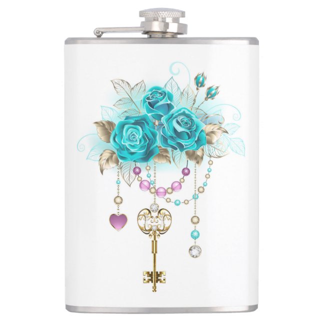 Turquoise Roses with Keys Flask (Front)