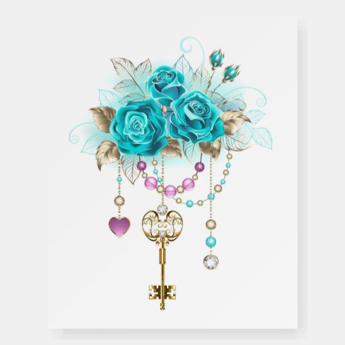 Turquoise Roses with Keys Foam Board